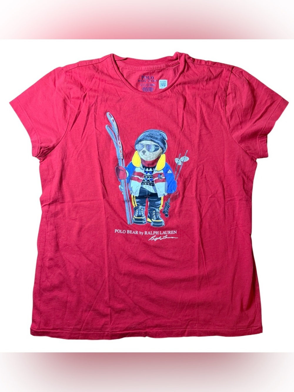 🔥 Polo Ralph Lauren Ski Polo Bear Red T-Shirt Women’s Size S 🔥